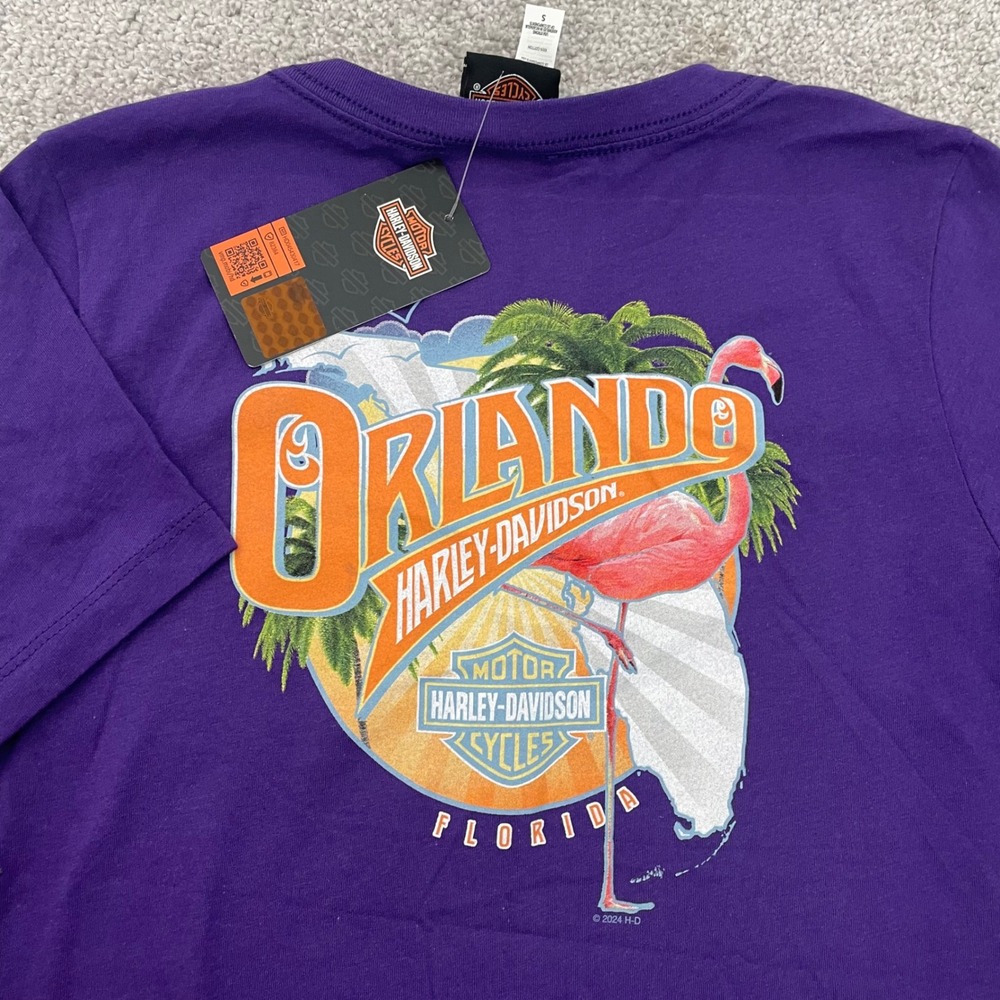Harley-Davidson Shirt Womens Small Flamingo Purple V-Neck Graphic NEW Motorcycle